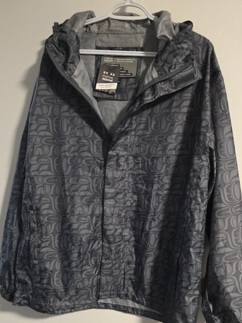 Native Men's Gray Patterned Hooded Rain Jacket
